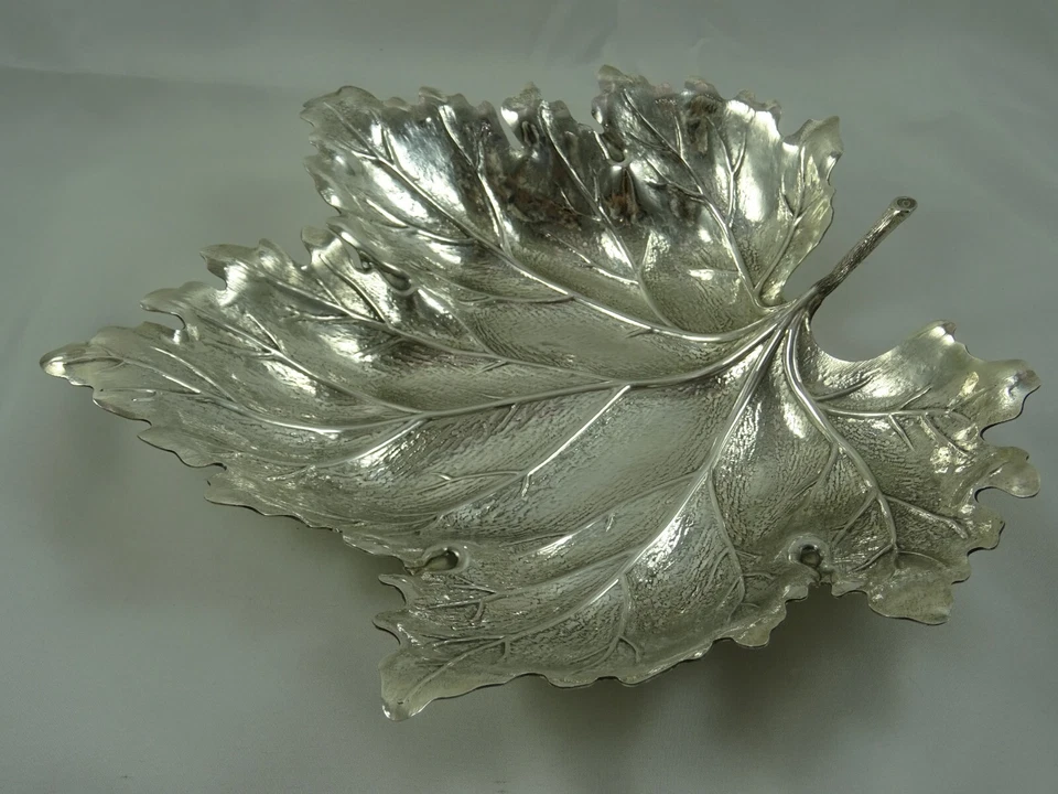 FABULOSO PLATO DE FRUTAS `BUCCELLATI` plata de ley ` HOJA` diseñado, c2000, 287gm Foto 1 de 4