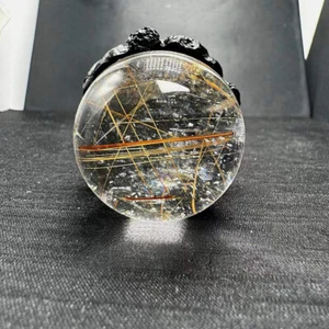 38mm Natural Golden Rutilated Quartz Sphere Energy Crystal Ball Reiki Decor - Picture 1 of 9