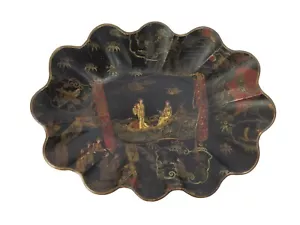 Cuenco de papel maché chinoiserie japonesa siglo XIX 13,5" X 10" - Imagen 1 de 9
