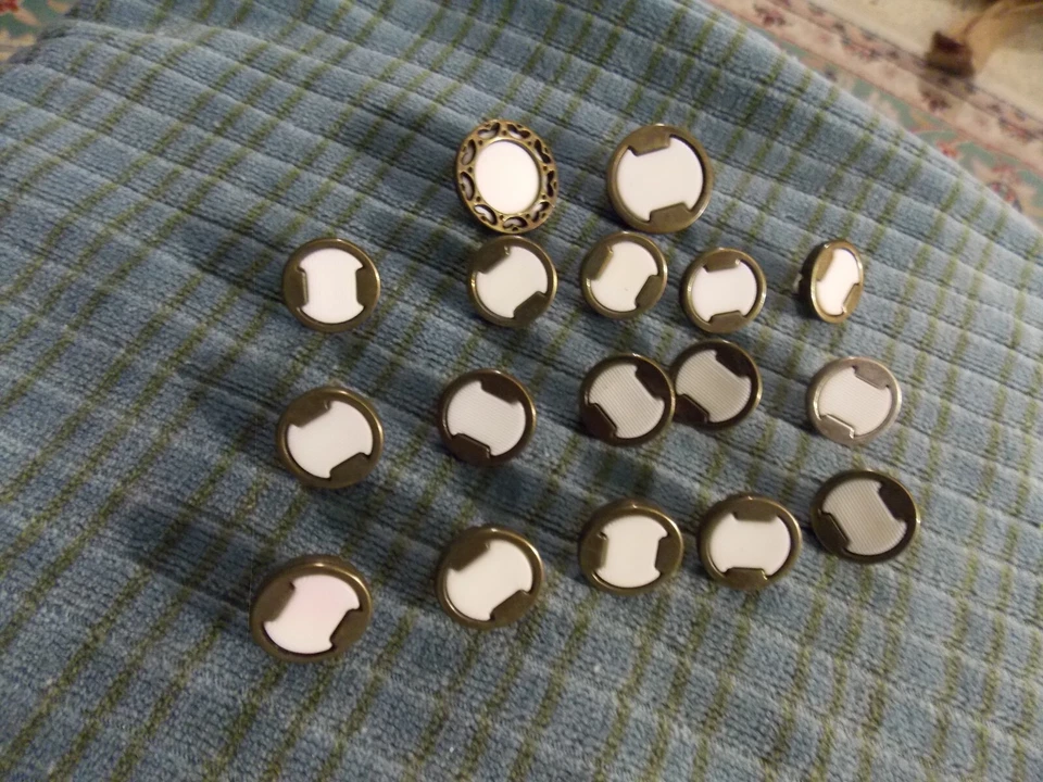 Vintage BUTTONS LOT 17 White Plastic Shank W/ Grey Metal 9/16" & 3/4" VG ! - Image 1 of 1