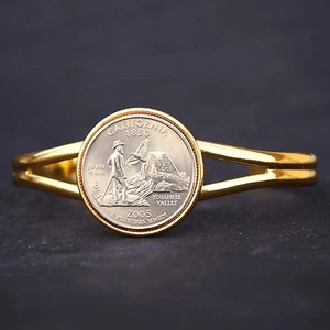 US 2005 California State Quarter Coin Gold Plated Cuff Bracelet - Beautiful - Picture 1 of 5