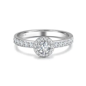0.64 Ct. Tw. Lab Grown Diamond Halo Engagement Ring in Sterling Silver (0.3 C... - Picture 1 of 7