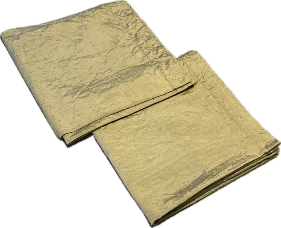 2 Luxury Silk Blend Drapes Curtains Panels Green Gold Lined 84 Long Pair Rod - Image 1 of 4