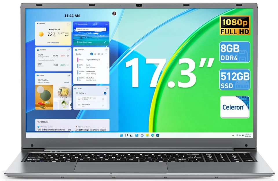 SGIN 17.3" HD Up to 2.8GHz Laptop Intel Celeron with 8GB DDR4 512GB SSD - Image 1 of 4