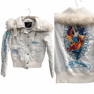 Chaqueta Sirena Vintage Ed Hardy Christian Audigier Bordada Blanca Mediana Foto 1 de 4