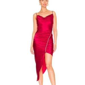 Cinq a Sept Emila Ruched Crystal Silk Satin Hi/Low Mid Dress Rhinestone Trim A16 - Picture 1 of 15