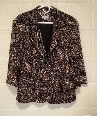 Blazer Joan Rivers Paisley Jersey Tejido Manga 3/4 Bolsillos Marrón Negro Beige 2X Foto 1 de 4