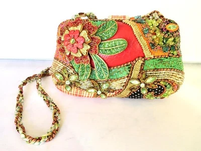 Bolso sin asas Mary Frances grande con cuentas y joyas flores 3D lunares EC Foto 1 de 4
