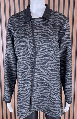 Ming Wang Women's L Black Jacket Zebra Animal Print Knit Jacket L Open Front - Image 1 of 4