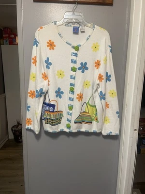 Suéter On Que Algodón Botones Florales Talla Mujer’s Pequeño Blanco Foto 1 de 4