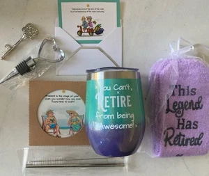 Retirement Gift Box Tumbler, Coaster , Socks, Card, Straw,Can, Wine Opener Women - Picture 1 of 10