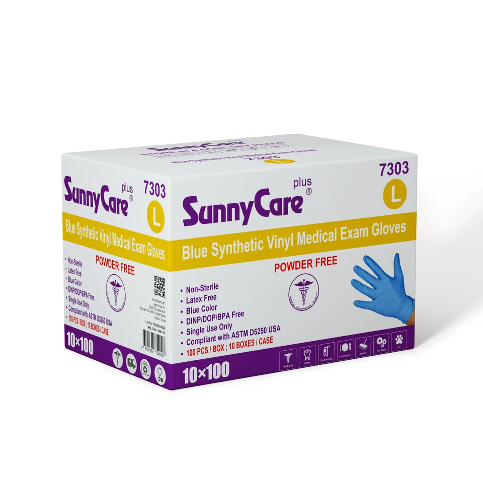 SunnyCare Black Vinyl Synthetic Exam Gloves #7303 (Nitrile Latex Powder Free) - Image 1 of 1