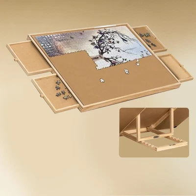 Adjustable Wooden 1000 Pcs Jigsaw Puzzle Table Easel With Tilting Rack 4 Drawers - Image 1 of 4