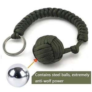 Black Monkey Fist Steel Ball Keychain Self Defense Tool Lanyard Outdoor Safety - Picture 1 of 29