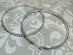 Large Silvertone Endless Hoop Earrings Pierced New - Picture 1 of 5
