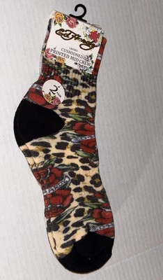 Paquete de 2 calcetines acolchados estampados Ed Hardy zapatos 4-10 calaveras rosa estampado de leopardo Foto 1 de 4