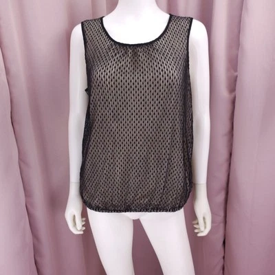 Blusa grande plisada sin mangas forrada de malla negra Coldwater Creek para mujer Foto 1 de 4