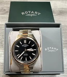 Rotary Henley Automatic 2 Tone Watch Black Dial 42mm Day Date Sapphire Glass VGC - Picture 1 of 24