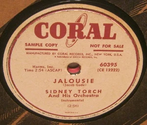 Jalousie SIDNEY TORCH & His Orchestra 78 Phonograph Record PROMO COPY - Imagen 1 de 1