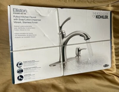 New!  KOHLER Elliston STAINLESS Steel Pull-Out Kitchen Faucet w/ Soap Dispenser - Image 1 of 4