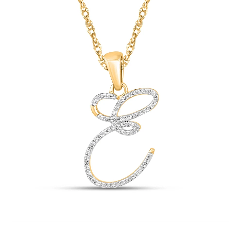 Кулон Cursive Letter-E с натуральным бриллиантом круглой огранки 0,18 карата покрытие желтым золотом 14 карат - Изображение 1 из 1