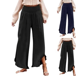 Womens Palazzo Pants Summer Casual Flowy Wide Leg Trousers Beach Travel - Picture 1 of 15