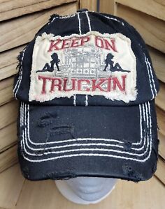 Keep on truckin' black distressed vintage hat cap Show Girl Silhouette KBETHOS