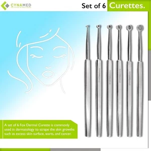 Juego de 6 curetas dérmicas Cynamed Fox kit instrumentos premium producto estético - Imagen 1 de 5