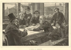 A game at dominoes. Society 1883 old antique vintage print picture - Picture 1 of 1