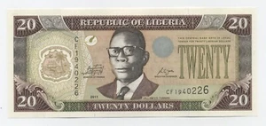 Liberia 20 Dollars 2011 Pick 28.f UNC Uncirculated Banknote - Picture 1 of 2