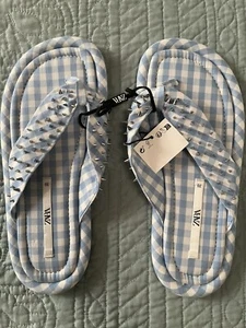 ZARA Gingham Plaid Thong Sandals Size 8 New Without Box Display - Picture 1 of 5