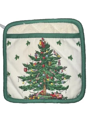 Spode Christmas Tree 8” Square Oven Pot Holder Holiday Decor Cotton Foto 1 de 4