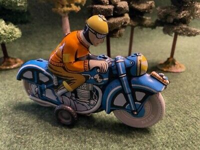 Blechspielzeug Motorrad Mit Fahrer In Orange-gelber Kombi • 35€