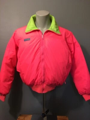 Vintage 80s 90s Columbia Neon Hot Pink Down Ski Jacket Mens M Retro Gaper Yellow - Image 1 of 4