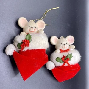 VTG Pair Avon Felt Peek-A-Boo Mouse In Stocking Christmas Ornament No Box 1980's - Picture 1 of 12