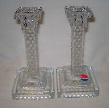 Vintage Fostoria American Cube Crystal Clear Glass Candlestick Candle Holders