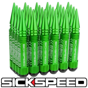 SICKSPEED 24 PC GREEN 5 1/2" LONG SPIKED STEEL EXTENDED LUG NUTS RIMS 14X1.5  - Picture 1 of 1