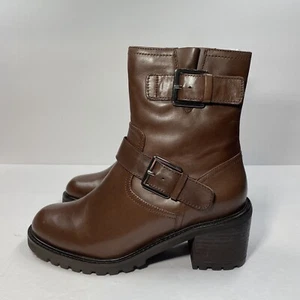 Seychelles Boots Women 7 Brown Run Free Buckle Bootie Biker Zip Closure $199 - Picture 1 of 14