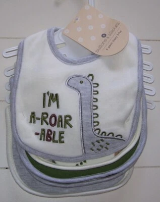 Paquete de 5 baberos de dinosaurio sólido gris marfil verde gris soy A-Roar-Able Foto 1 de 4