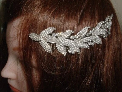VINAGE WHITE RHINESTONE WEDDING VEIL SLIDE HAIR COMB 4" - Image 1 of 4