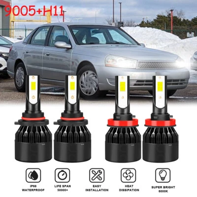 Combo de 4 bombillas LED de haz alto bajo para Saturn L300 2003 2004 2005 6000K Foto 1 de 4