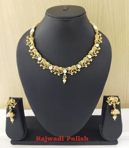 Conjunto de collar de joyería de templo pendiente Bollywood étnico chapado en oro joyería - Imagen 1 de 1