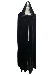 Velvet Cloak Hooded Cape Goth Renaissance Festival Witchy Medieval Black 45-4 - Picture 1 of 11