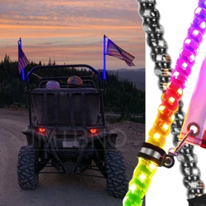 2Pcs Spiral RGB 2ft Led Lighted Whip Antenna W/Flag & Remote For ATV UTV RZR SXS - Picture 1 of 15