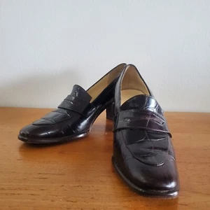 Joan & David W 7.5 Italy handmade Burgundy Croc Leather Heeled Penny loafer A213 - Picture 1 of 12