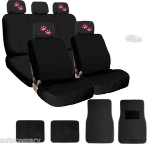 New Pink Paws Logo Headrest Black Fabric Car Seat Covers And Mats For Nissan - Picture 1 of 10