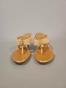 Cole Haan Thong Kitten Heel Leather Sandal Brown Size 8B - Picture 1 of 6