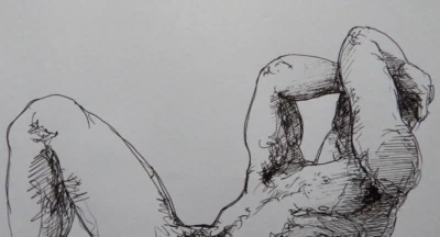 Hand Drawn Art Pen & ink Drawing of a Floor Seated Seated Reclined Male Nude - Image 1 of 4