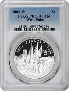 2002-W West Point Silver Commemorative Dollar PR69DCAM PCGS Proof 69 Deep Cameo - Picture 1 of 2