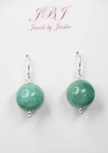 Emerald Green 12mm Ball 2.96 Gram Gemstone 925 Sterling Silver Earrings 1" - Picture 1 of 4
